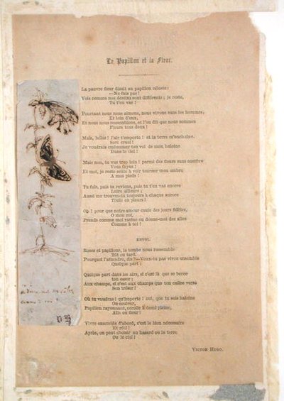 Le Papillon et la Fleur, Poem with an Illustration of Butterflies from Les Chants du Crepuscule by Victor Hugo
